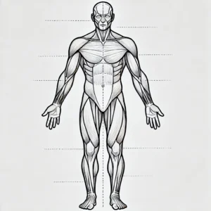 DALL·E 2024-07-28 17.07.00 – A simple outline drawing of a full human body, front view, with clear details of the head, torso, arms, legs, and feet. The drawing should be clean, m